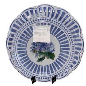 Shabby Chic Hydrangea Floral Blue 11" Dinner 9" Salad Plate Set Melamine NEW